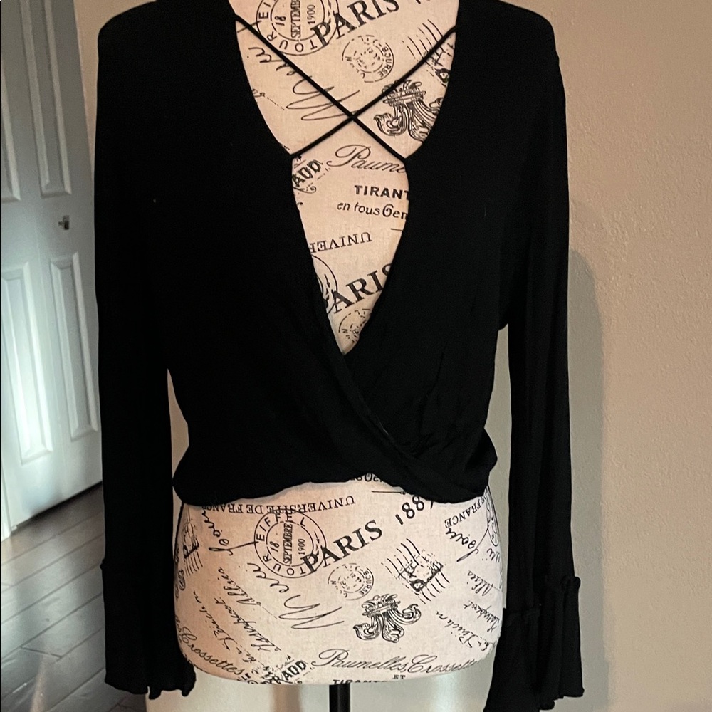 The Impeccable Pig Black Long-Sleeve Wrap Top